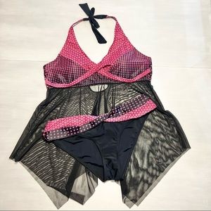 Two Piece High Waisted V Neck Mesh Perspective Split Swimsuit